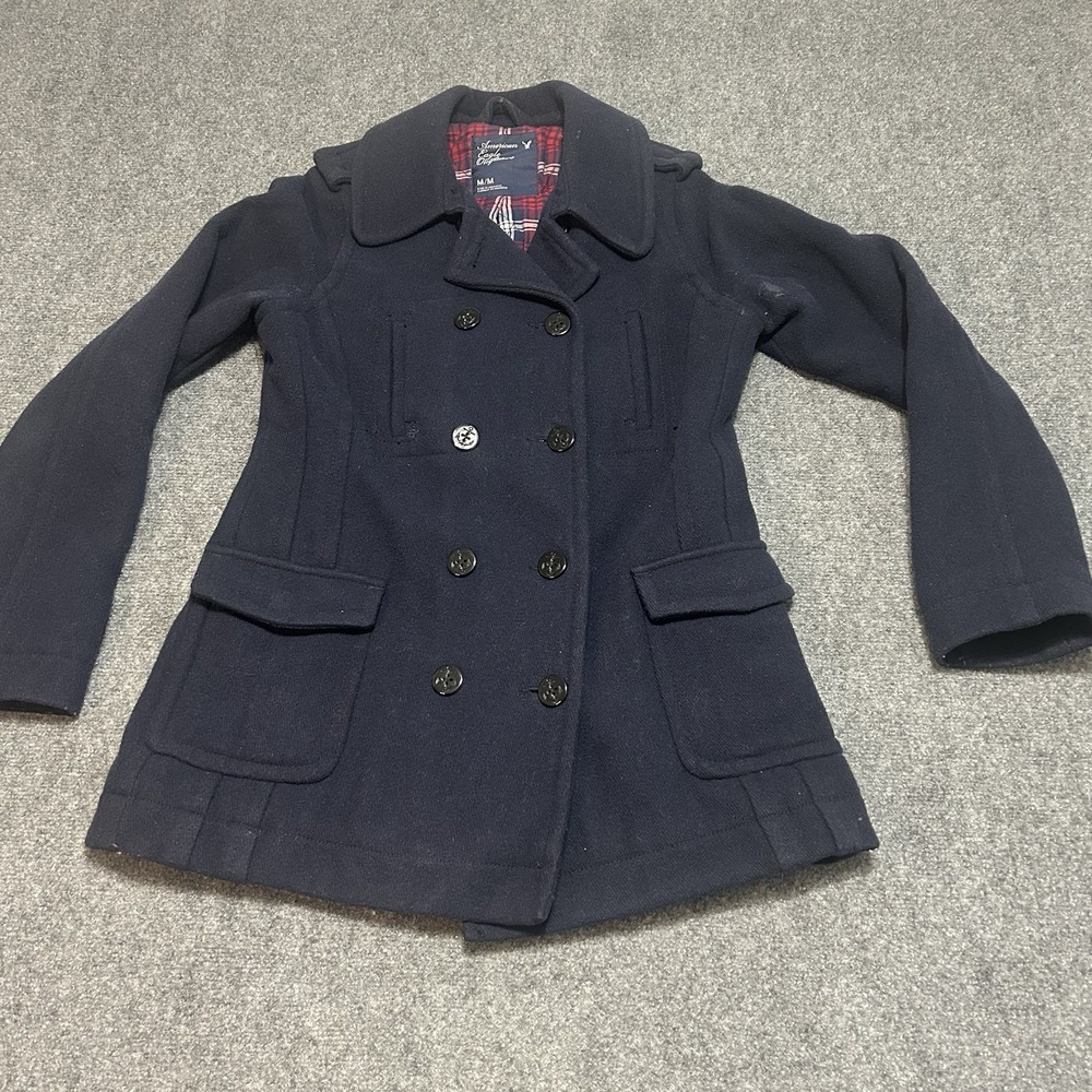 American Eagle Outfitters Women's Wool Blend Pea Coat Navy Blue Medium Preppy